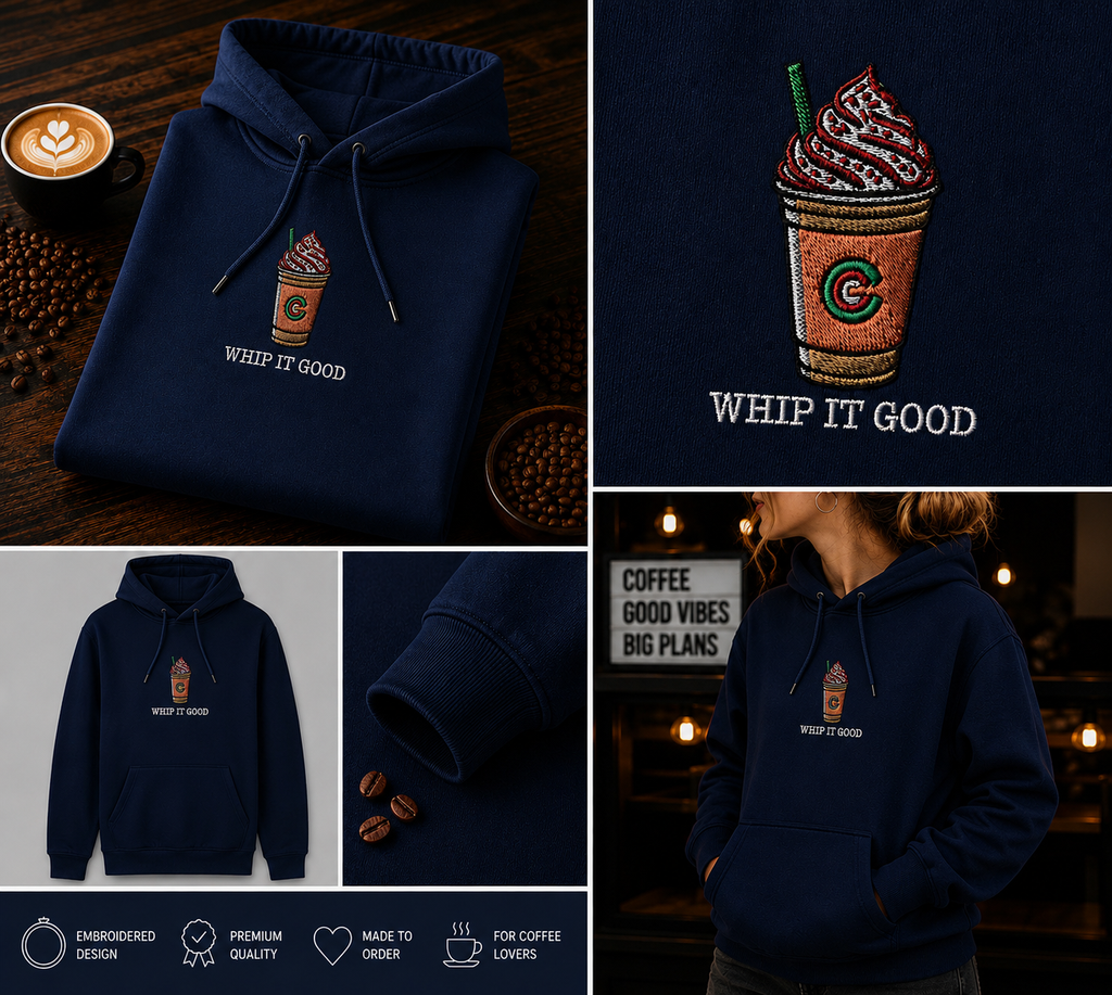 Whip it Good Hoodie | Embroidered Frappuccino Design